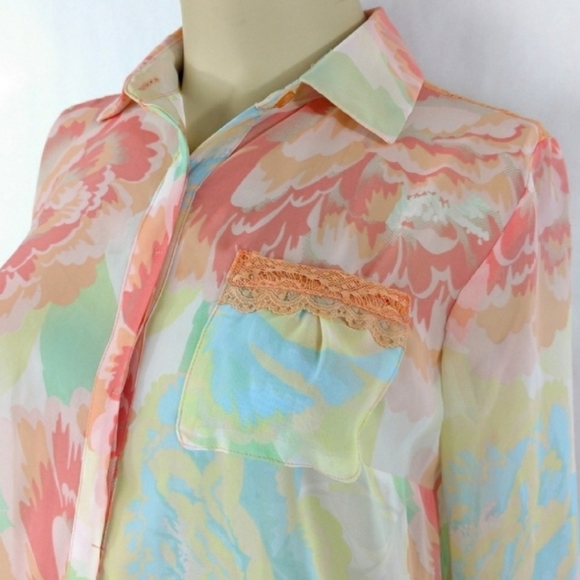 CANDIES floral peach sheer top Womens Small - Picture 4 of 5
